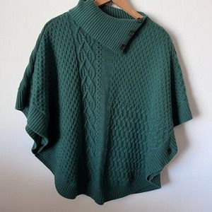 Talbots Green Lambswool Blend Cable Knit Cape Poncho Sweater Womens Small S